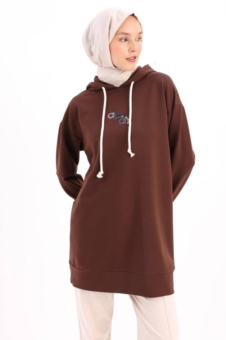 Bitter Coffee Embroidered Cuff Ribbed Sweat Tunic - Allday - Globality Store - Women Clothes Wholesale Turkey
