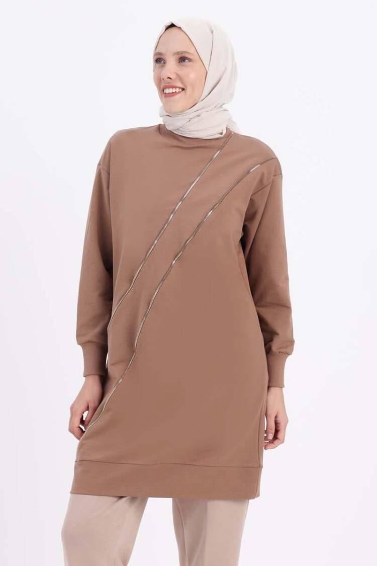 Ornamental Zippered Sweat Tunic - Allday - Globality Store - Women Clothes Wholesale Turkey