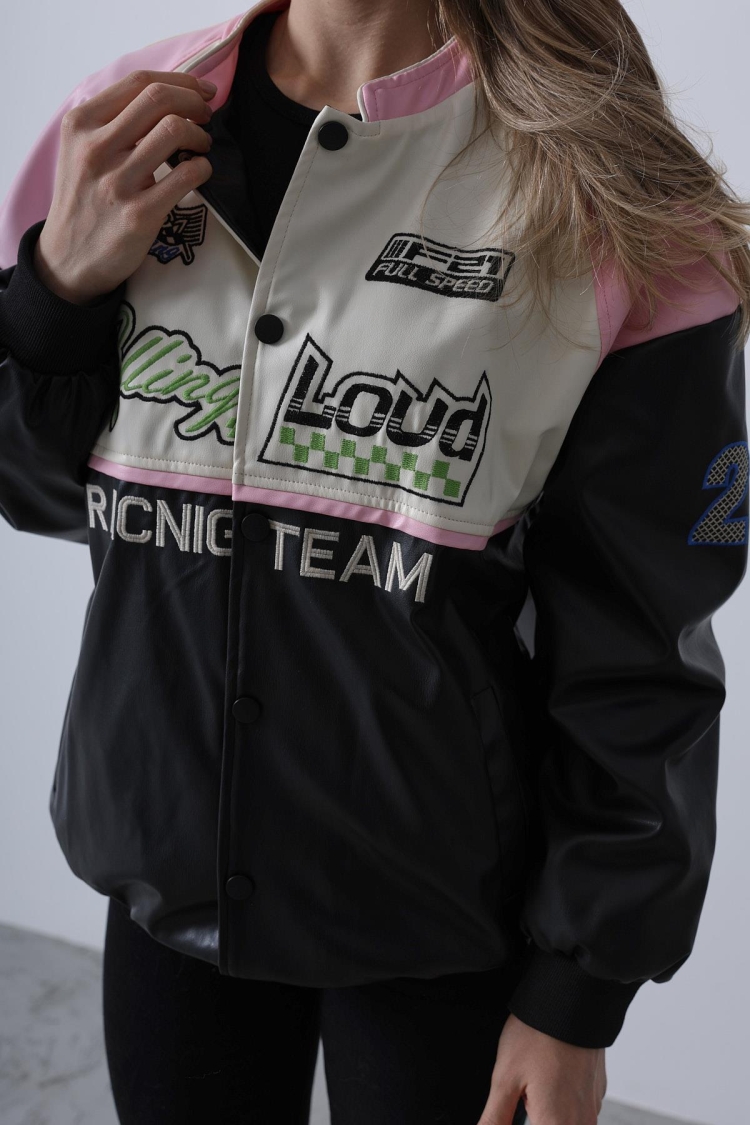 Biker Jacket - Black & Pink & Ecru