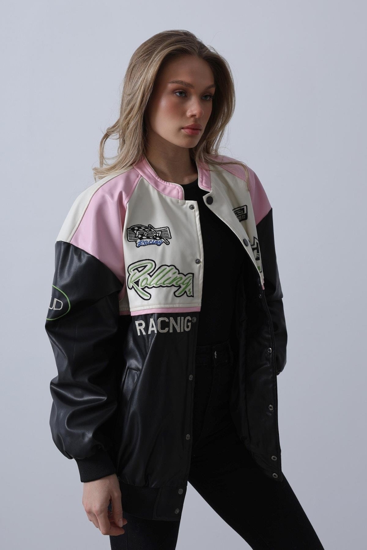 Biker Jacket - Black & Pink & Ecru
