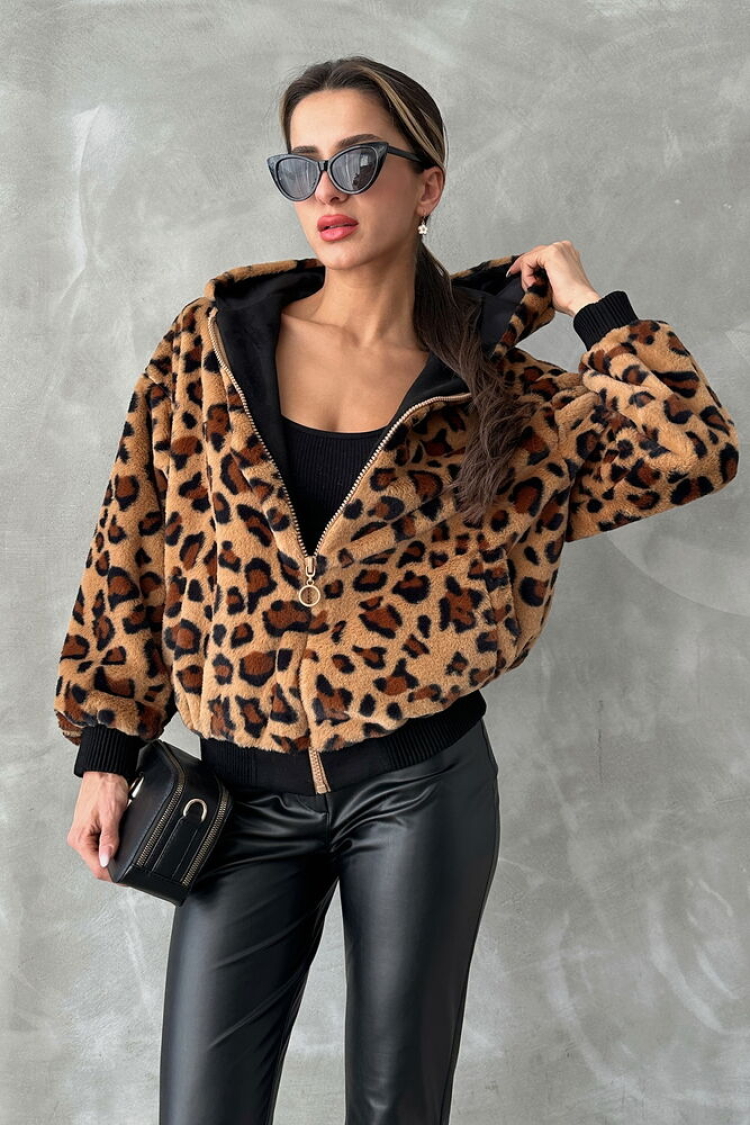 Plush Coat With Leopard Look - Topshow - Globality Store - Women Clothes Wholesale Turkey