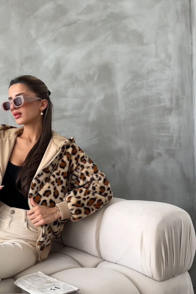 Leopard Look Plush Coat