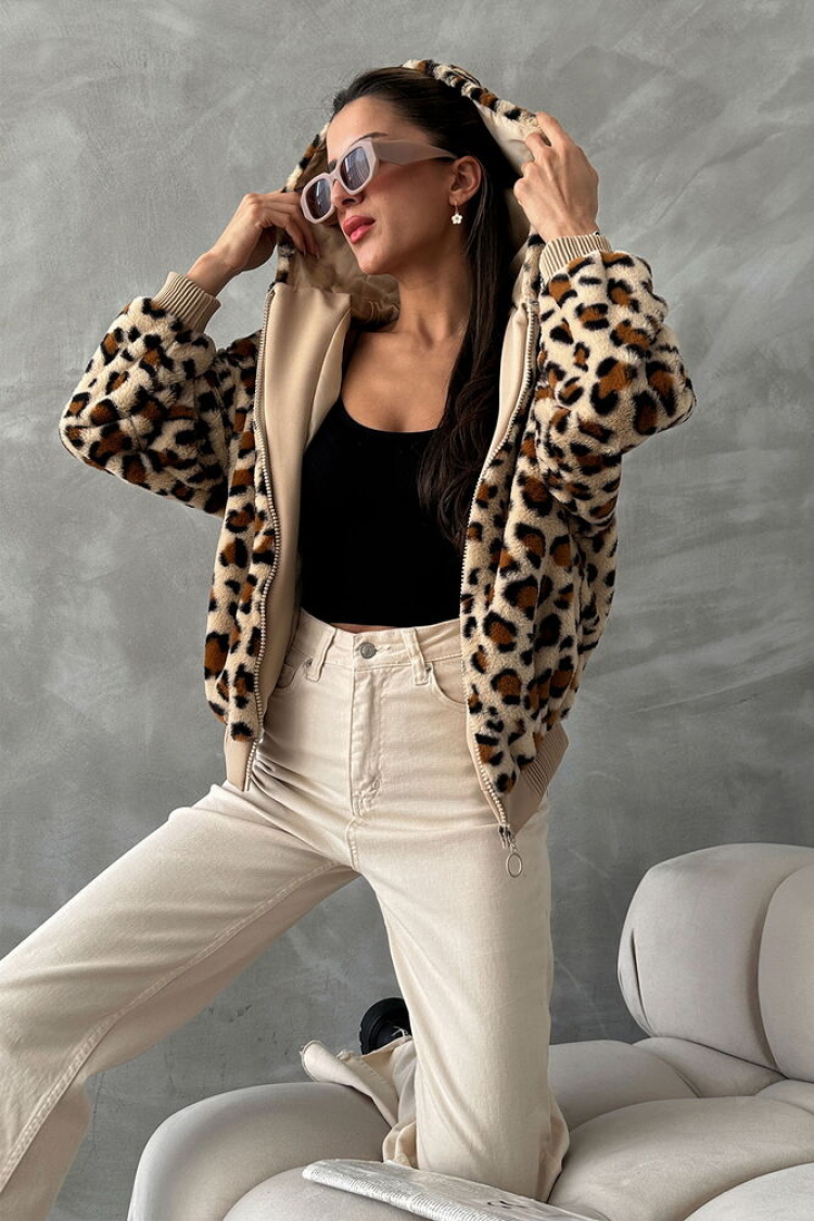 Leopard Look Plush Coat - Topshow - Globality Store - Women Clothes Wholesale Turkey