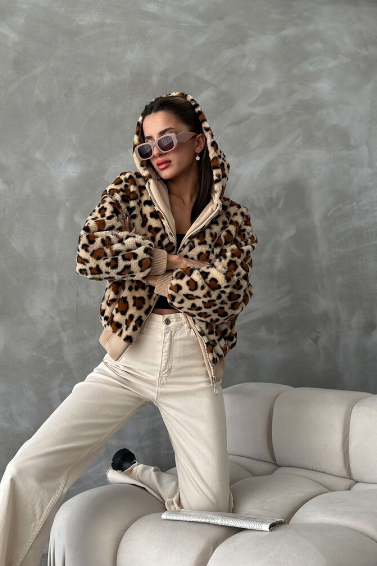 Leopard Look Plush Coat