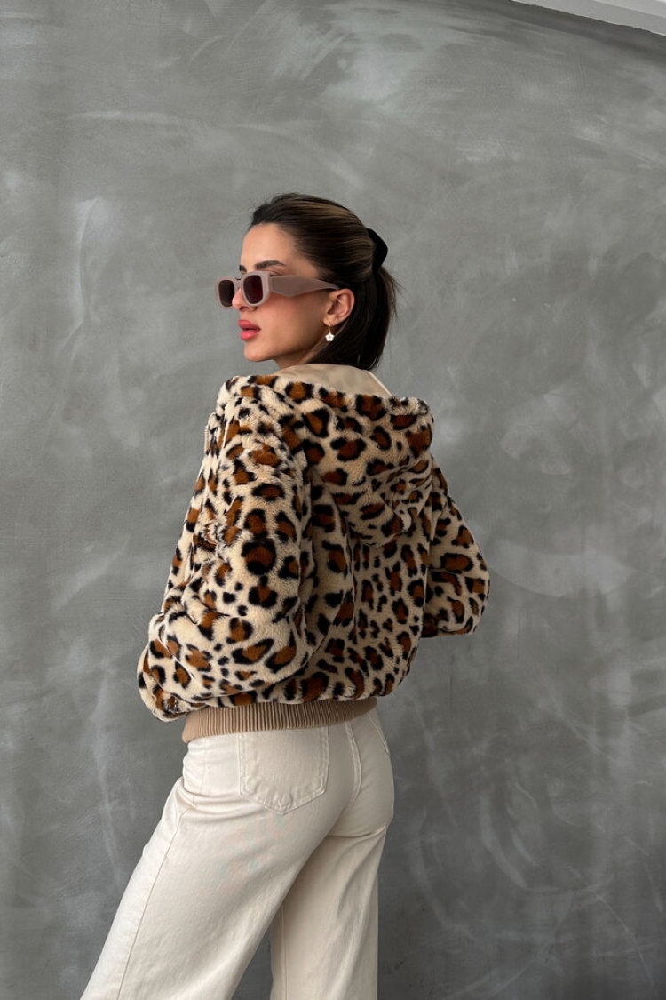 Leopard Look Plush Coat