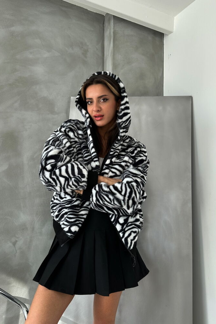 Zebra Look Plush Coat -& White