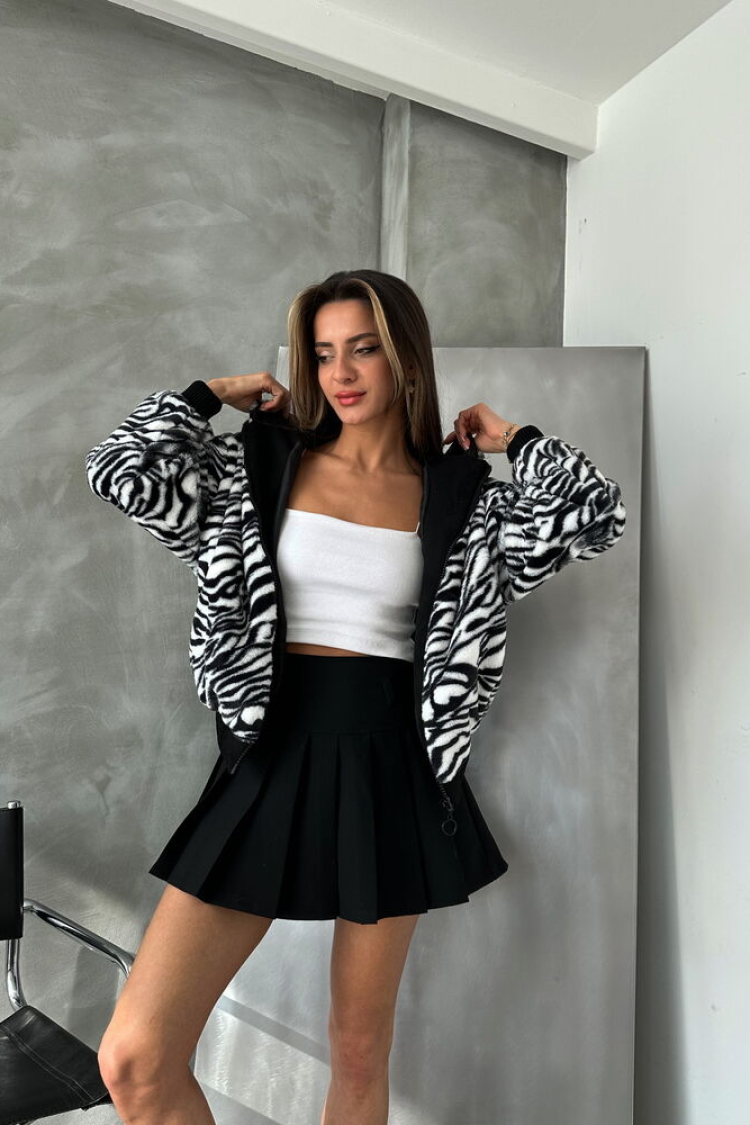 Zebra Look Plush Coat -& White