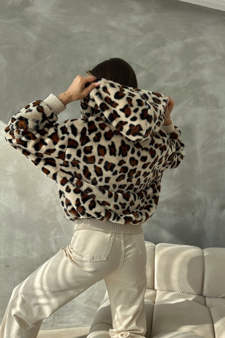Leopard Look Plush Coat - Light
