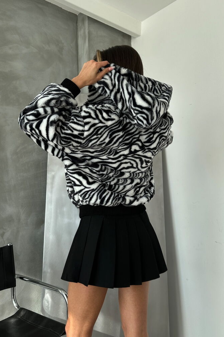 Zebra Look Plush Coat -& White