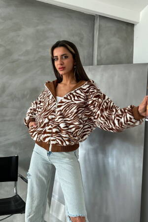 Zebra Look Plush Coat - Tan - Topshow - Globality Store - Women Clothes Wholesale Turkey