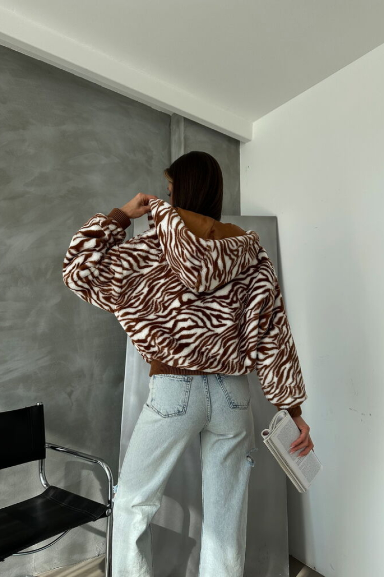 Zebra Look Plush Coat - Tan