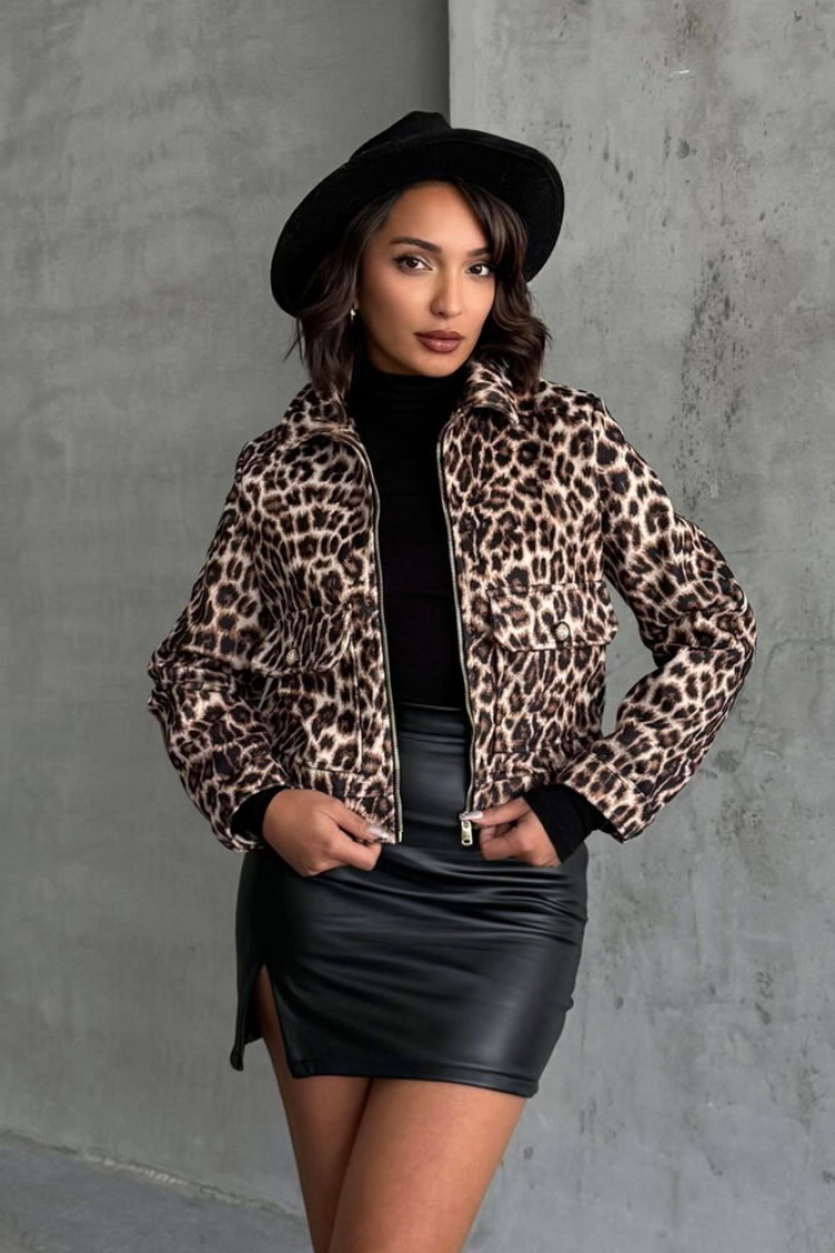 Leopard Pattern Cachet Coat - Topshow - Globality Store - Women Clothes Wholesale Turkey