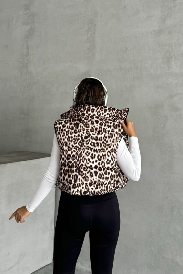 Leopard Patterned Vest - Stone