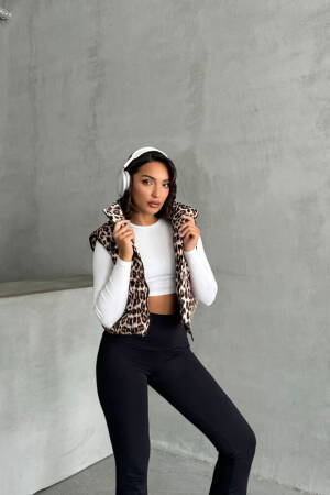 Leopard Patterned Vest - Stone - Topshow - Globality Store - Women Clothes Wholesale Turkey