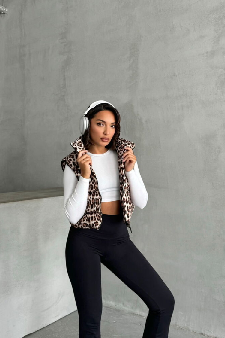 Leopard Patterned Vest - Stone