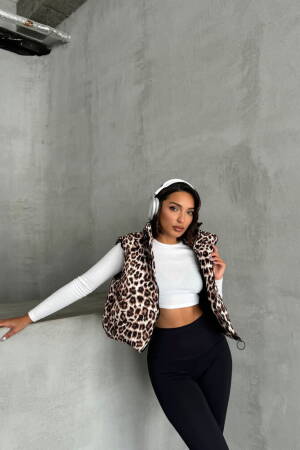 Leopard Patterned Vest - Stone - Topshow - Globality Store - Women Clothes Wholesale Turkey