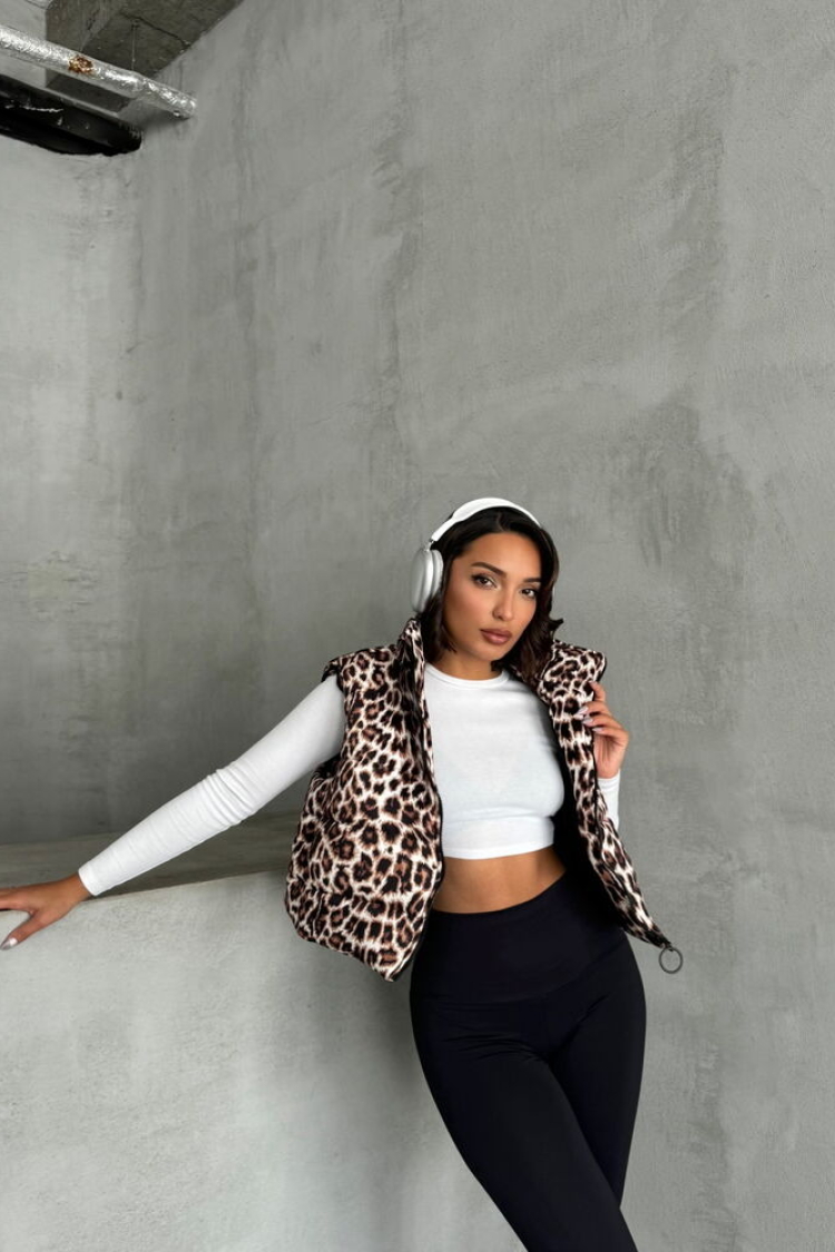 Leopard Patterned Vest - Stone
