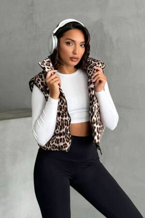 Leopard Patterned Vest - Stone - Topshow - Globality Store - Women Clothes Wholesale Turkey