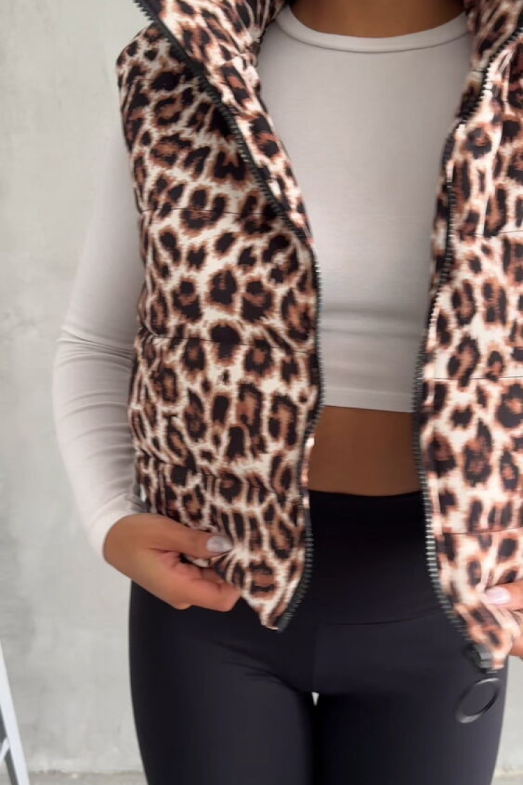 Leopard Patterned Vest - Stone
