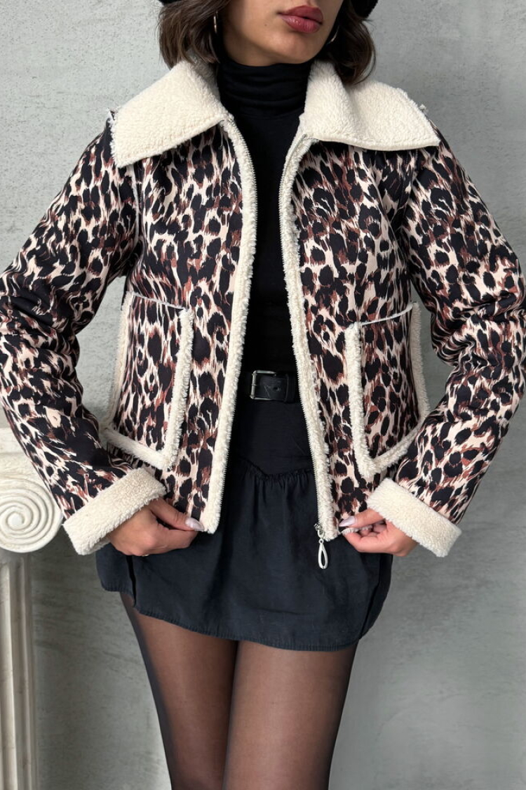 Leopard Patterned Plush Wholesale Coat