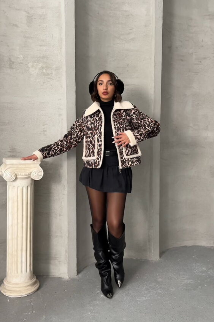 Leopard Patterned Plush Wholesale Coat