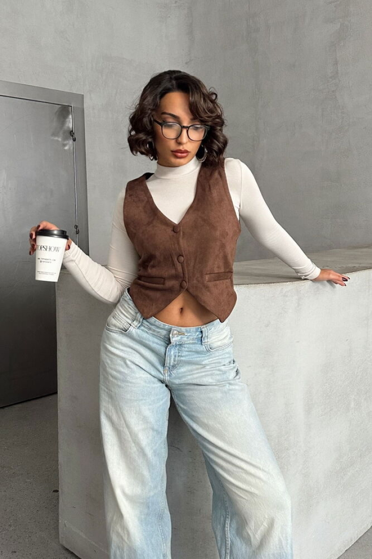 Suede Vest - Topshow - Globality Store - Women Clothes Wholesale Turkey