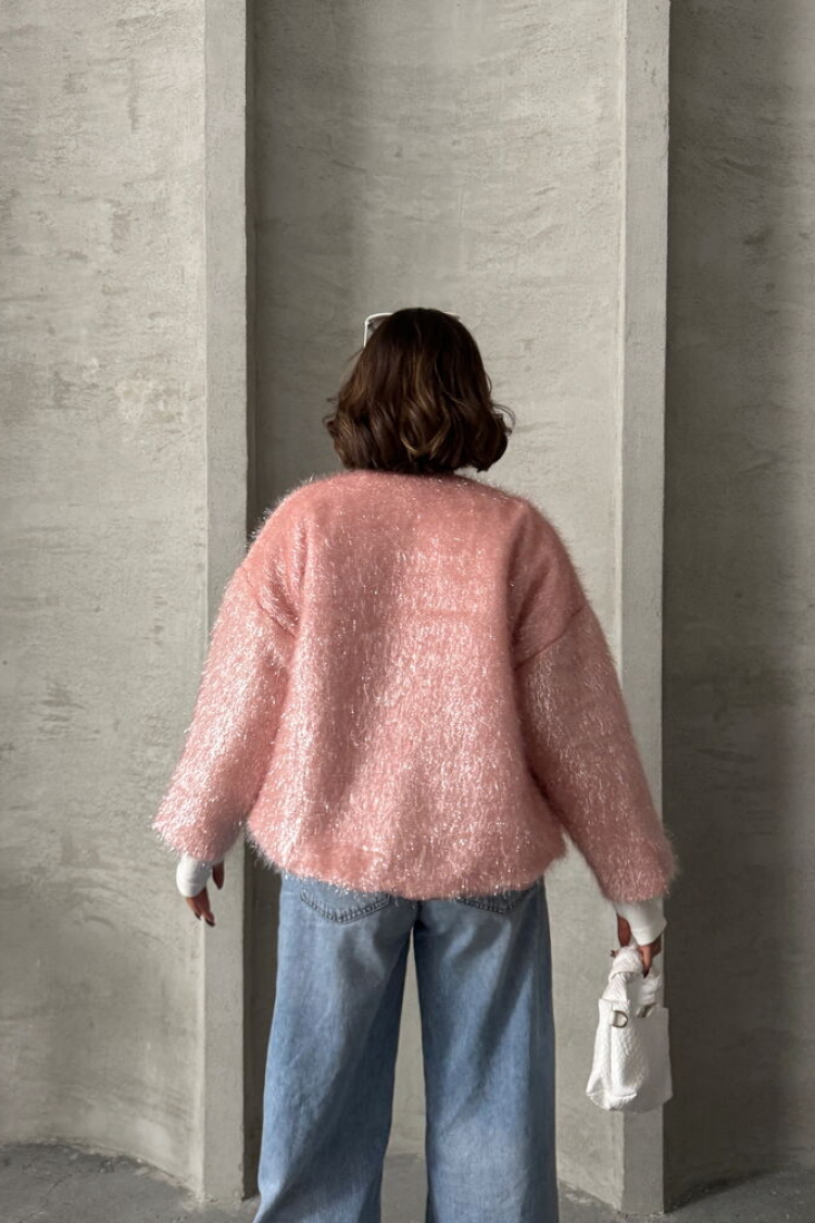 Glittery Fringed Cardigan - Powder