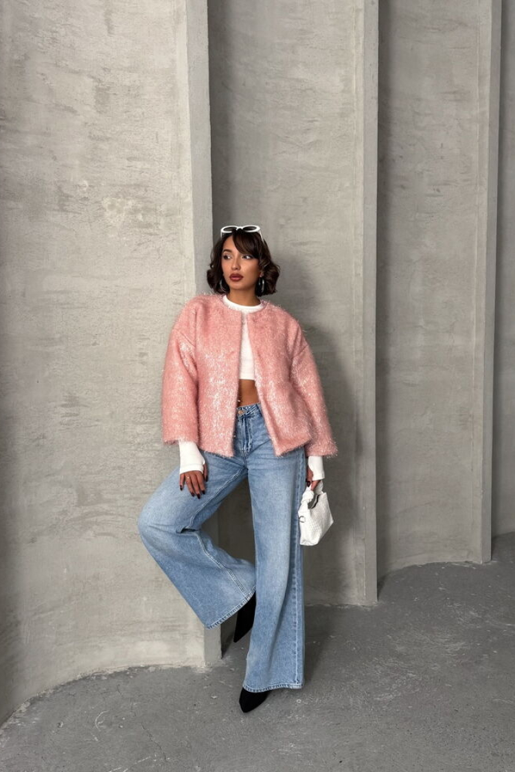 Glittery Fringed Cardigan - Powder