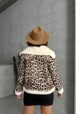 Leopard Patterned Plush Coat - Brown - Topshow - Globality Store - Women Clothes Wholesale Turkey