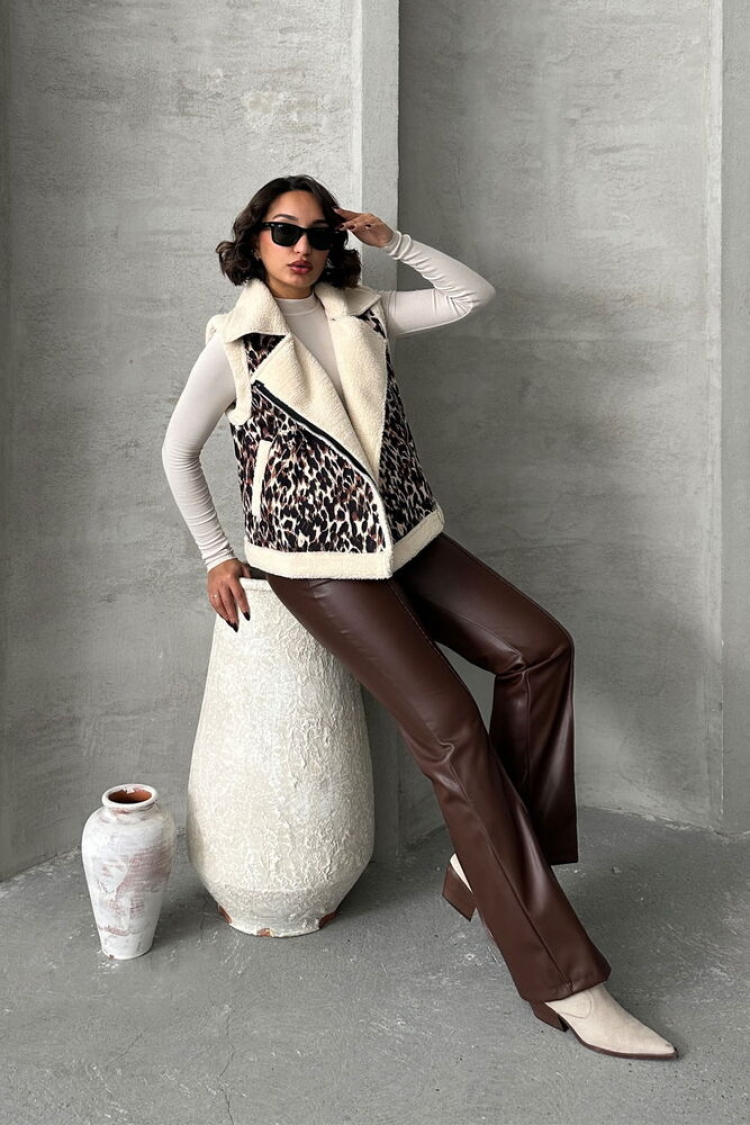 Leopard Print Plush Vest - Topshow - Globality Store - Women Clothes Wholesale Turkey