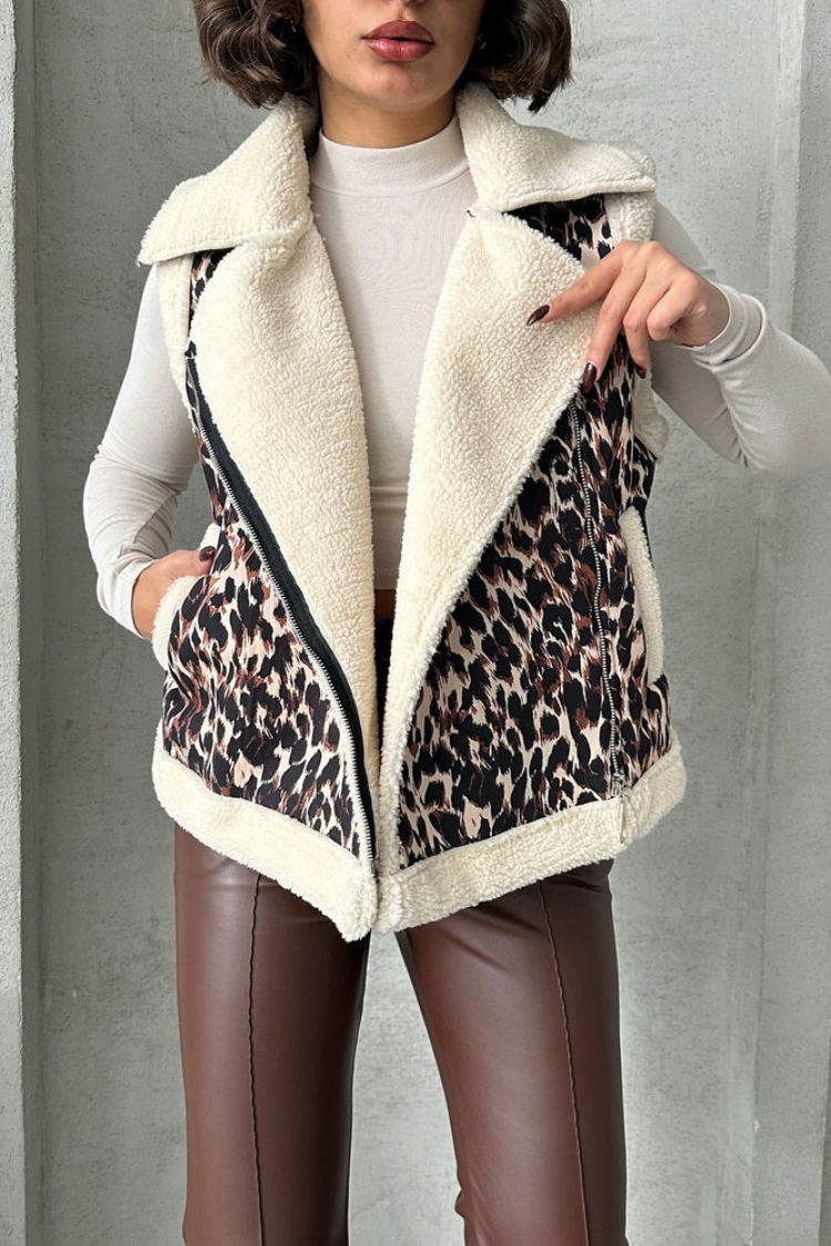 Leopard Print Plush Vest