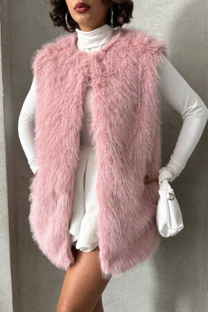 Furry Vest - Powder - Topshow - Globality Store - Women Clothes Wholesale Turkey