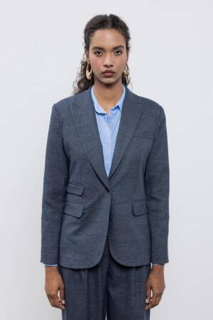 Plaid Blazer Jacket - Navy Blue - BSL - Globality Store - Women Clothes Wholesale Turkey