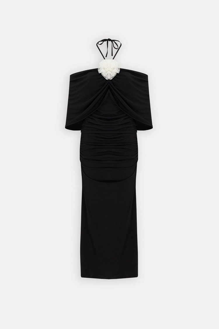 Rose Detail Long Dress - EYYO ATELIER - Globality Store - Women Clothes Wholesale Turkey