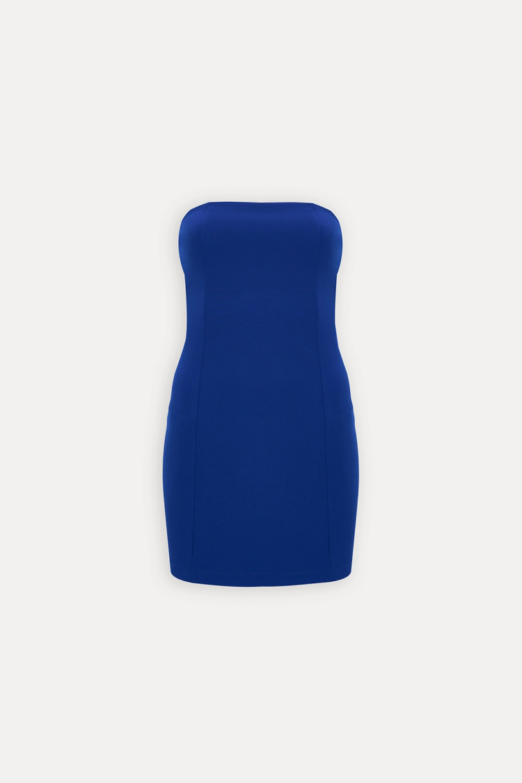 Strapless Mini Dress - Sax - EYYO ATELIER - Globality Store - Women Clothes Wholesale Turkey
