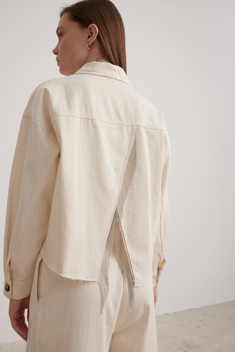 Chain Detail Women's Jacket - Beige