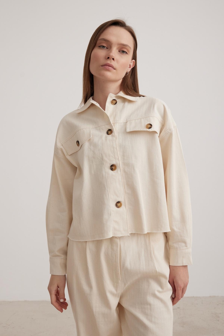 Chain Detail Women's Jacket - Beige