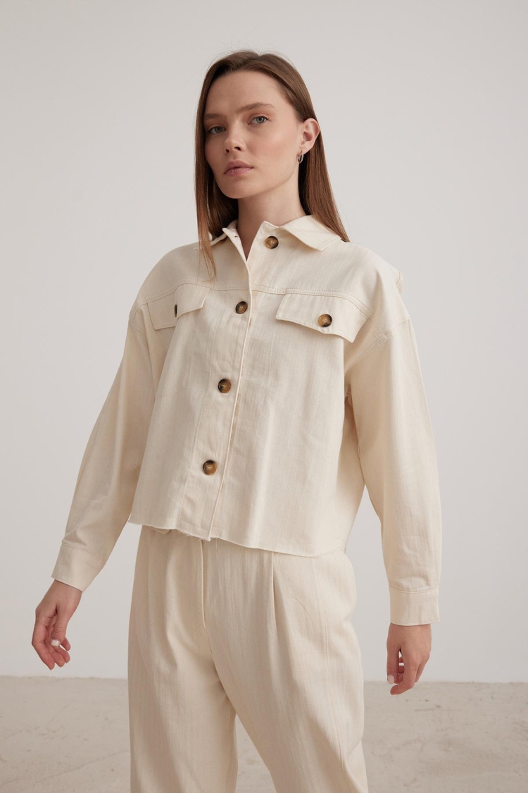 Chain Detail Women's Jacket - Beige