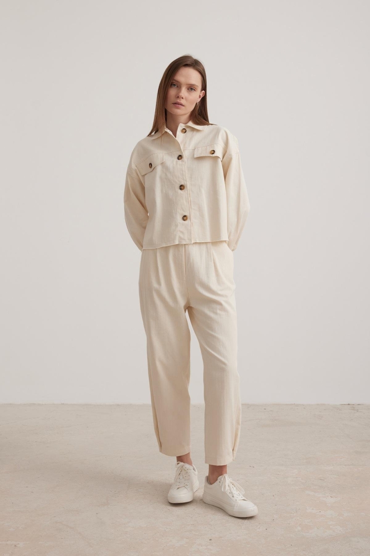 Chain Detail Women's Jacket - Beige - Levure - Globality Store - Women Clothes Wholesale Turkey