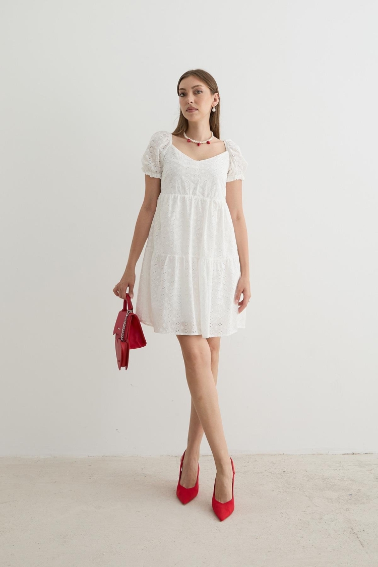 Women's Back Gipe Detailed Lace Dress White - Levure - Globality Store - Women Clothes Wholesale Turkey