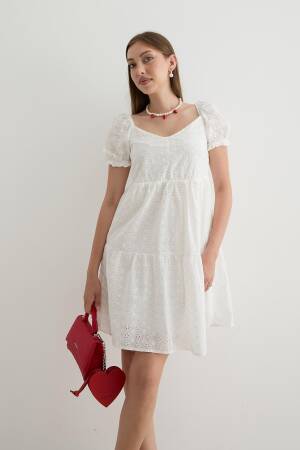 Women's Back Gipe Detailed Lace Dress White - Levure - Globality Store - Women Clothes Wholesale Turkey