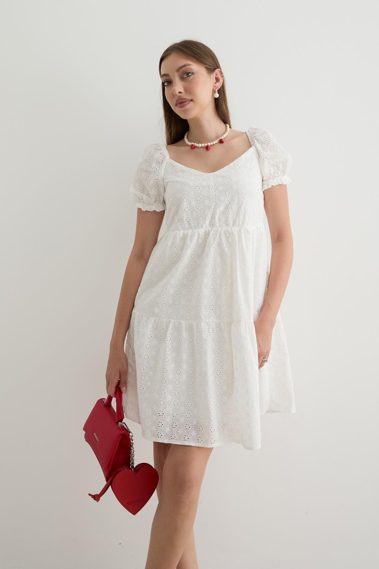 Women's Back Gipe Detailed Lace Dress White