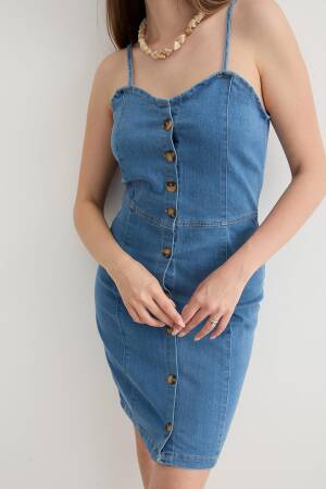 Women's Strapless Dress Blue With Strap Detail - Levure - Globality Store - Women Clothes Wholesale Turkey