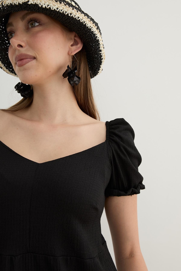 Watermelon Sleeve Detailed Short Dress