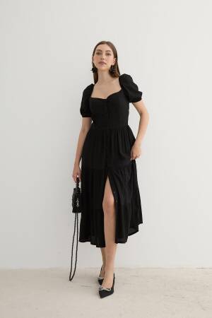 Women's Short Sleeve Button Detailed Midi Dress - Levure - Globality Store - Women Clothes Wholesale Turkey