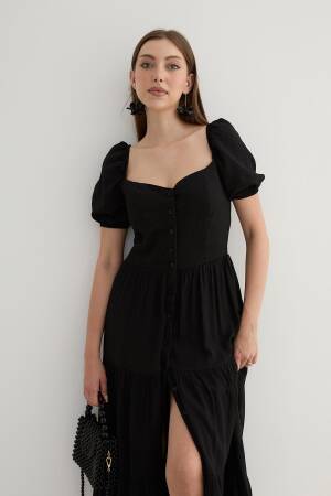 Women's Short Sleeve Button Detailed Midi Dress - Levure - Globality Store - Women Clothes Wholesale Turkey
