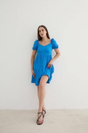 Watermelon Sleeve Detailed Short Dress Saks - Levure - Globality Store - Women Clothes Wholesale Turkey