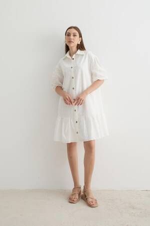 Women's Floral Patterned Short Sleeve Dress White - Levure - Globality Store - Women Clothes Wholesale Turkey