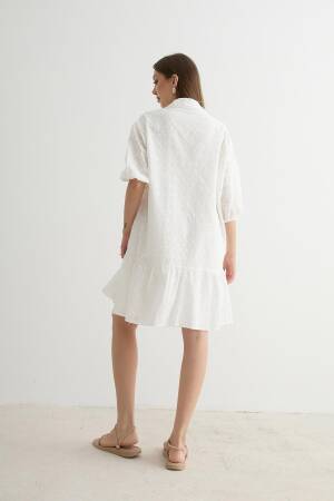Women's Floral Patterned Short Sleeve Dress White - Levure - Globality Store - Women Clothes Wholesale Turkey