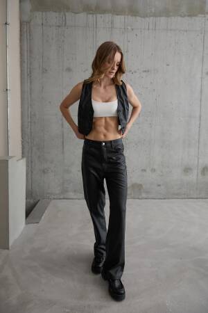 Women's Buttoned Crop Leather Vest Black - Levure - Globality Store - Women Clothes Wholesale Turkey